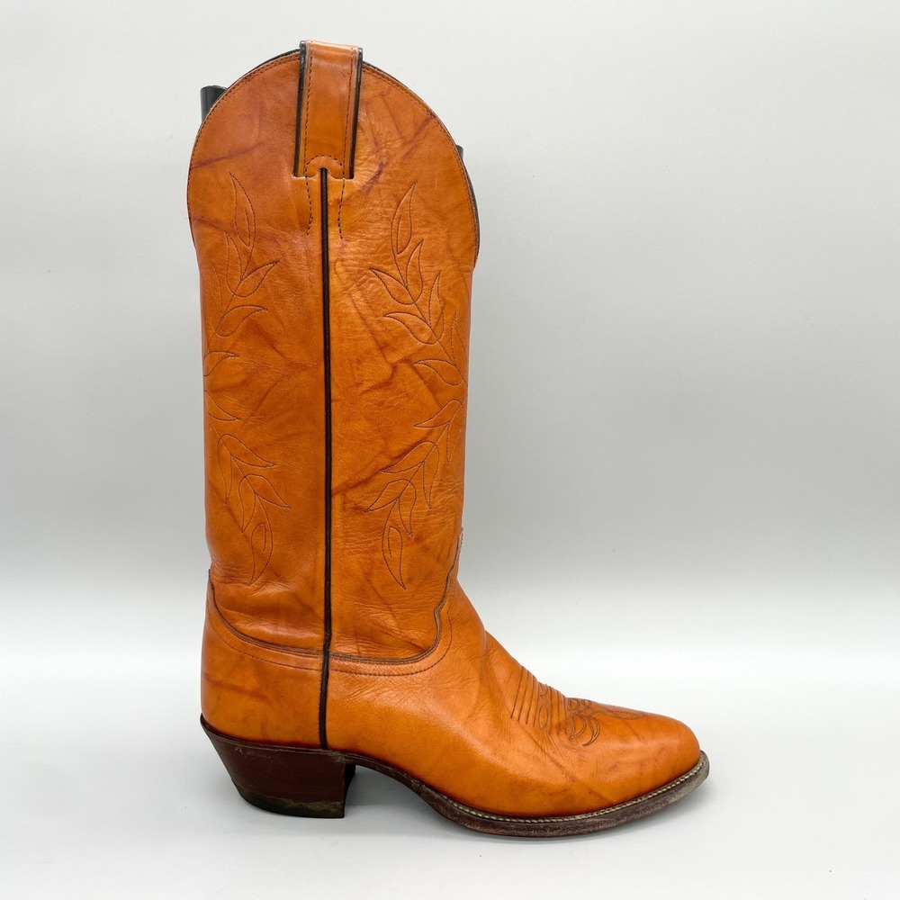 Vintage Justin Womens 9B Tan Leather Tall Western Coastal Cowgirl Boots Boho USA